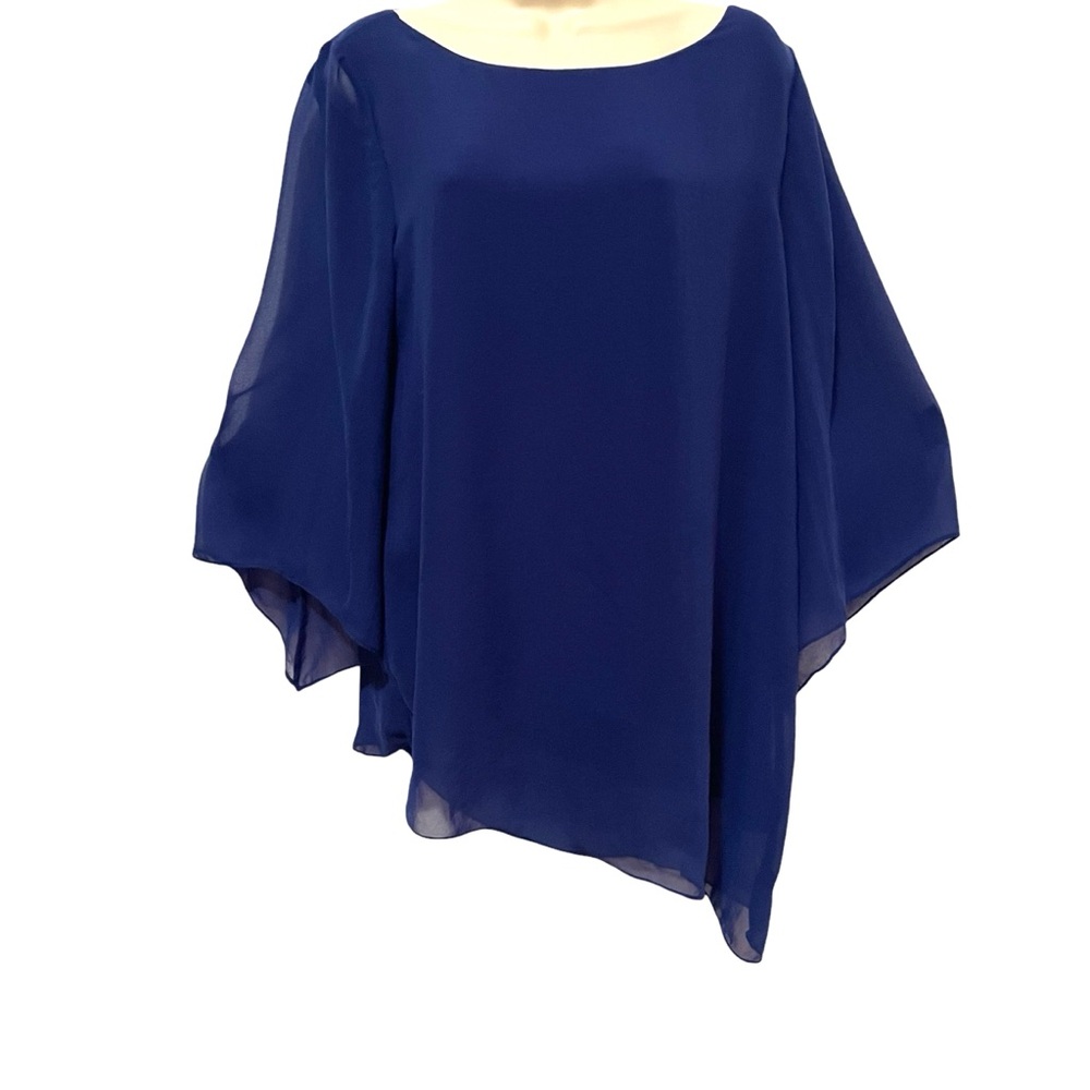 Chicos Blue Blouse Flowy Asymmetrical Top Medium